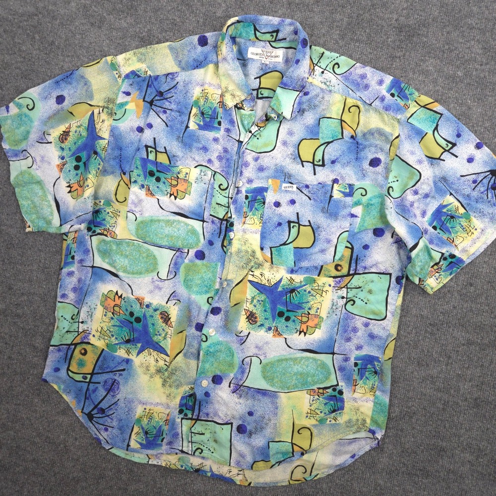 Vintage GUESS Georges Marciano Shirt Mens L‎ Abstract Geometric Made In USA 80s